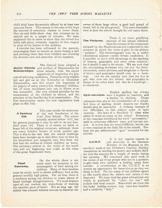 The Jews Free School Magazine, July 1917. Vol 3 Nº 23. Reproduced by kind permission of the Trustees of JFS,  © 2017