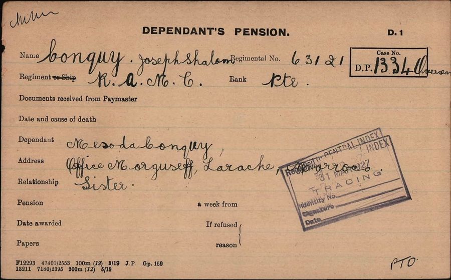 Dependant's Pension Card