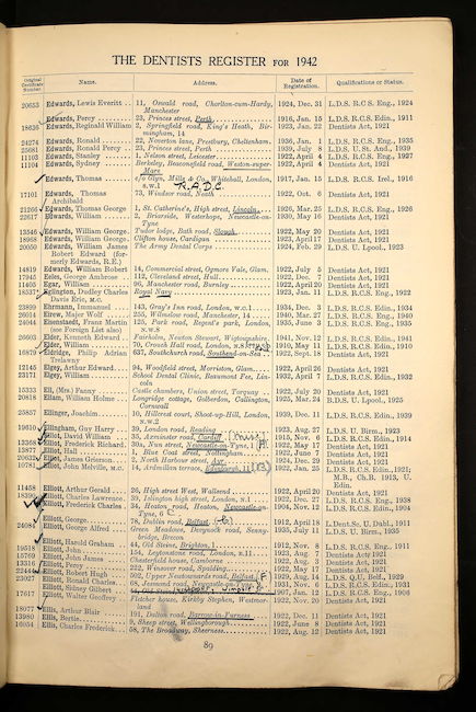 1942 Dentist Register