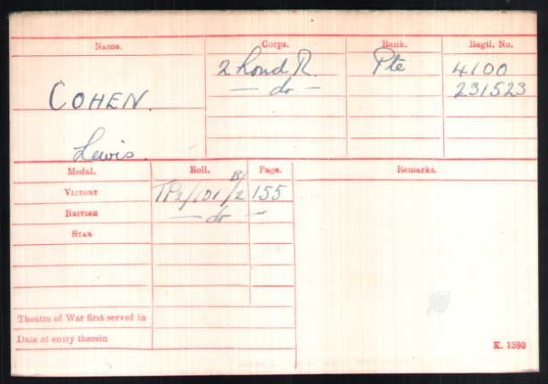 WW1 Medal Roll Index Card