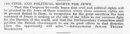 Civil and Political Rights For Jews. 1916 TUC resolution. 
