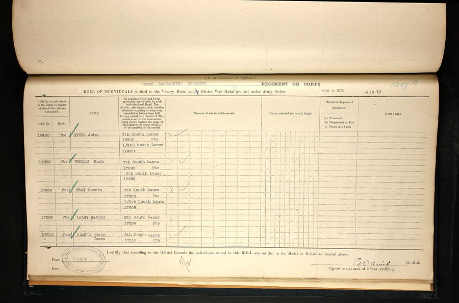 Medal Roll - British War and Victory Medals