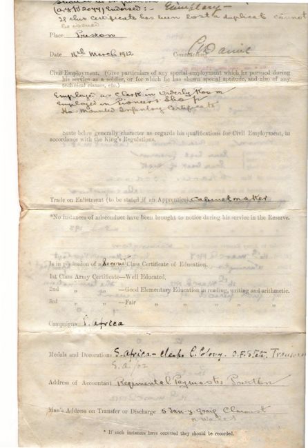 Discharge papers, 1912
