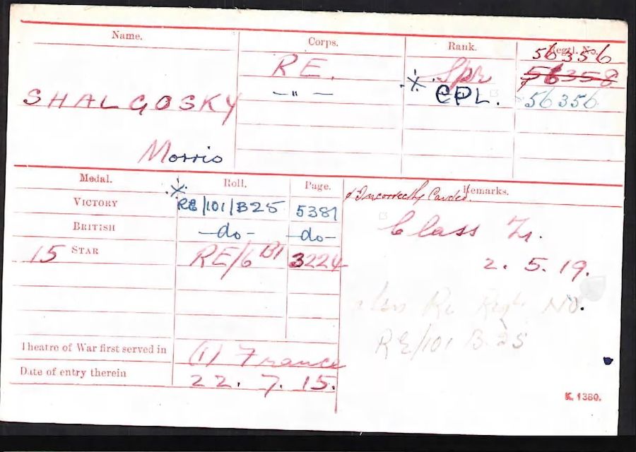  Medal Roll Index Card