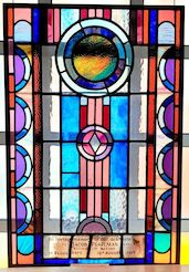 Stained glass window, originally in South Shields Synagogue, now Northwood Synagogue