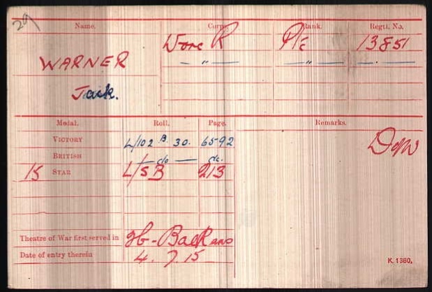 WW1 Medal Roll Index Card