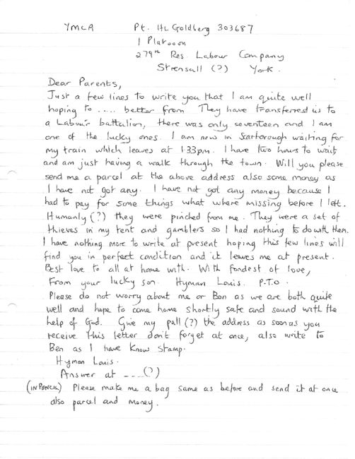 Transcription of letter from York