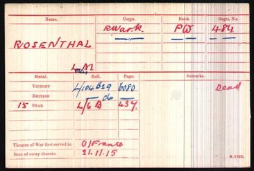 WW1 Medal Roll Index Card