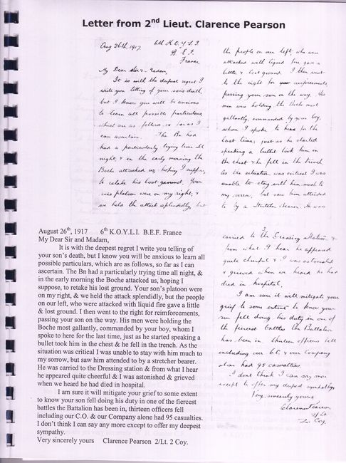Letter from 2nd Lt. Clarence Pearson